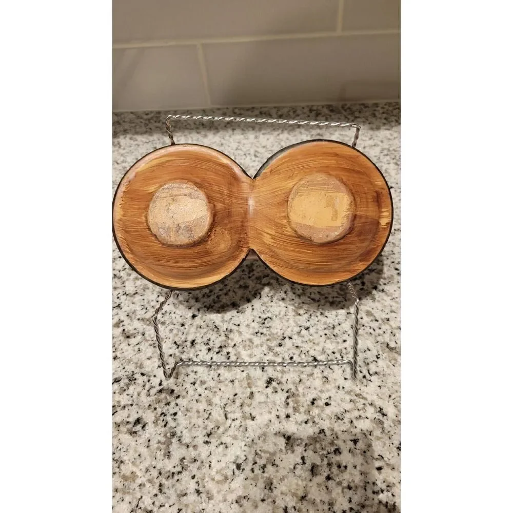 Italian ceramic double sided dish with handle Olive Pits Relish